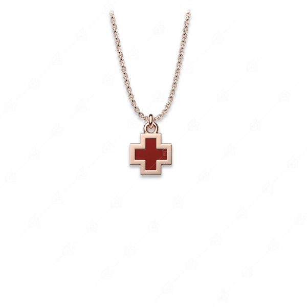 Necklace red cross silver 925 rose gold plated