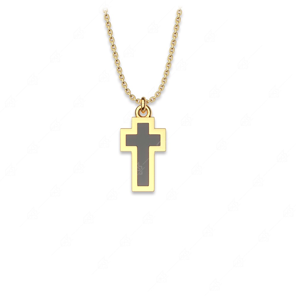 Necklace black cross silver 925 yellow gold plated