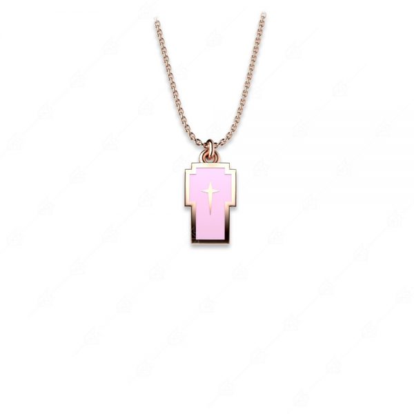 925 silver necklace with gold plated cross and pink enamel