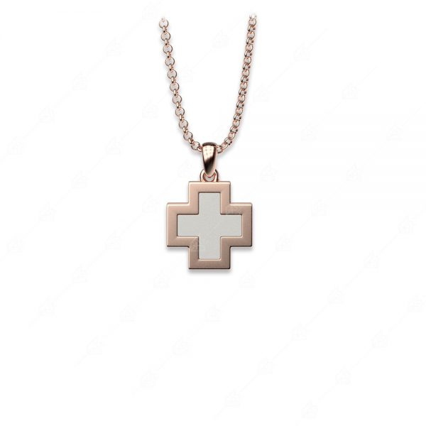 Cross necklace with white enamel silver 925 rose gold plated