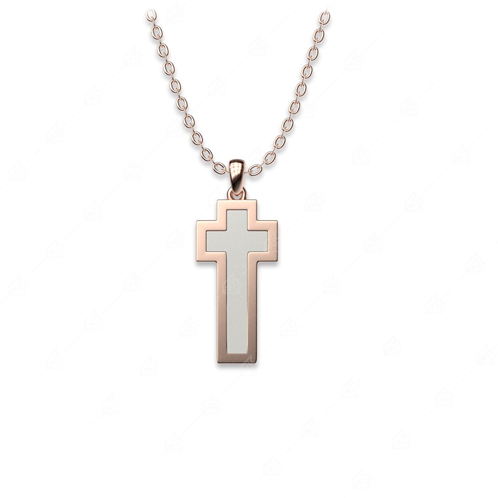 Necklace elongated white cross silver 925 rose gold plated