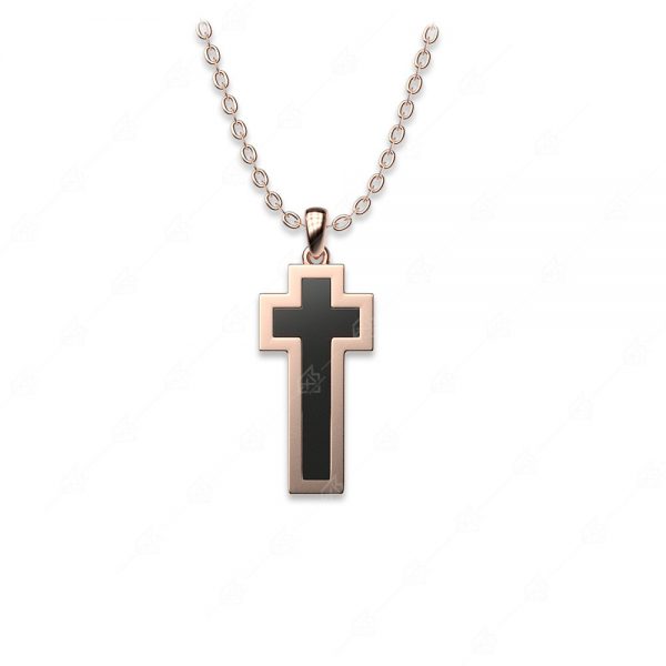 Necklace elongated black cross silver 925 rose gold plated