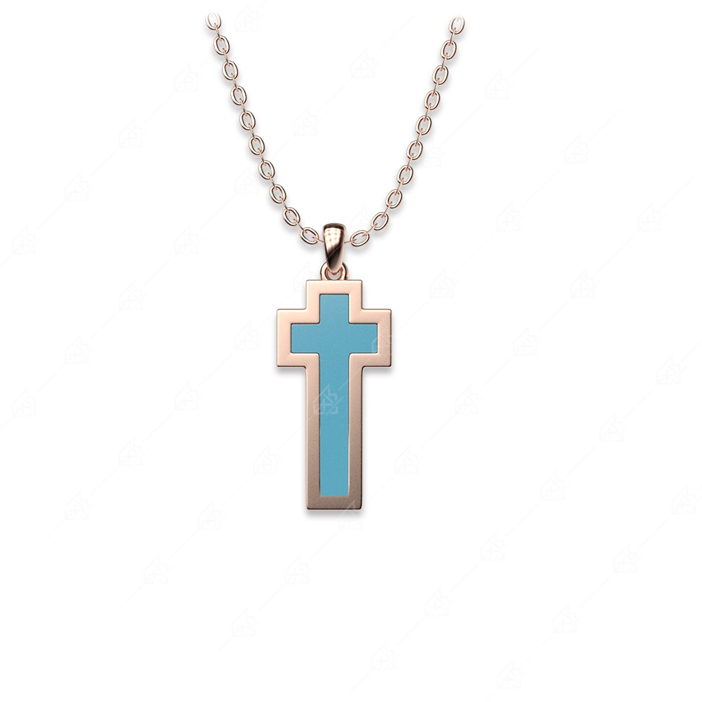 Necklace oblong turquoise cross silver 925 rose gold plated
