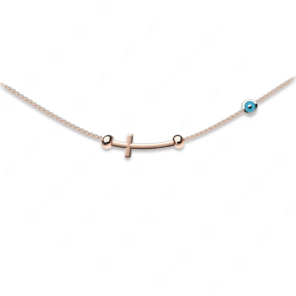 Cross necklace with black eye 925 rose gold plated