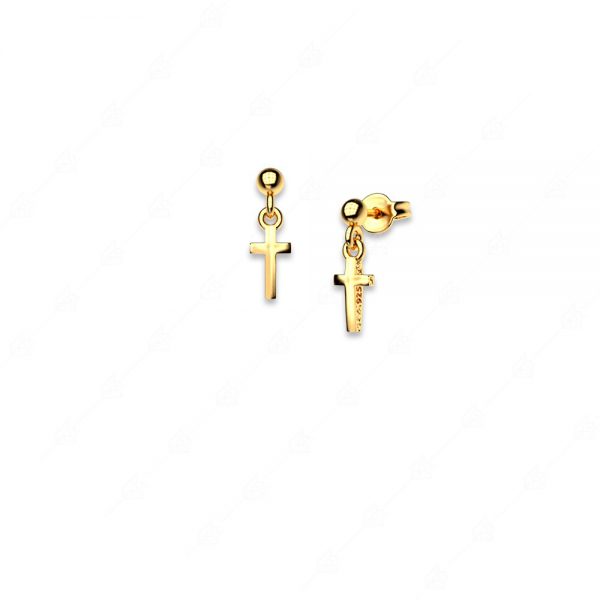 Διακριτικά σκουλαρίκια με σταυρό ασήμι 925 κίτρινο επιχρυσωμένο