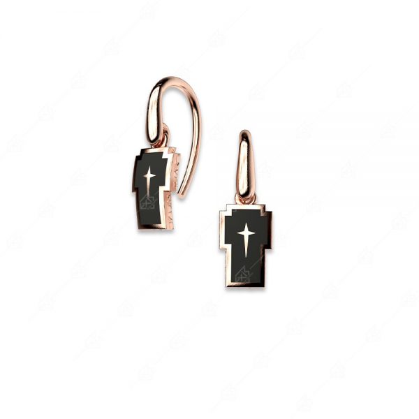 Earrings with cross and silver enamel 925 rose gold plated