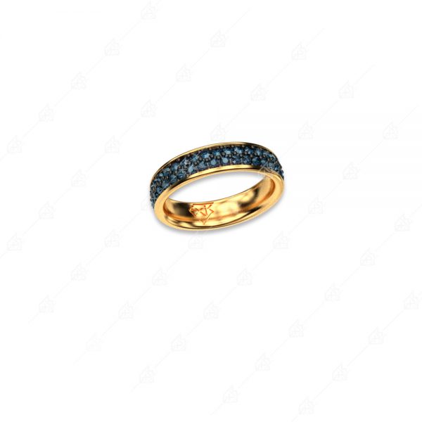 Fine silver wedding ring 925 yellow gold plated with blue crystals