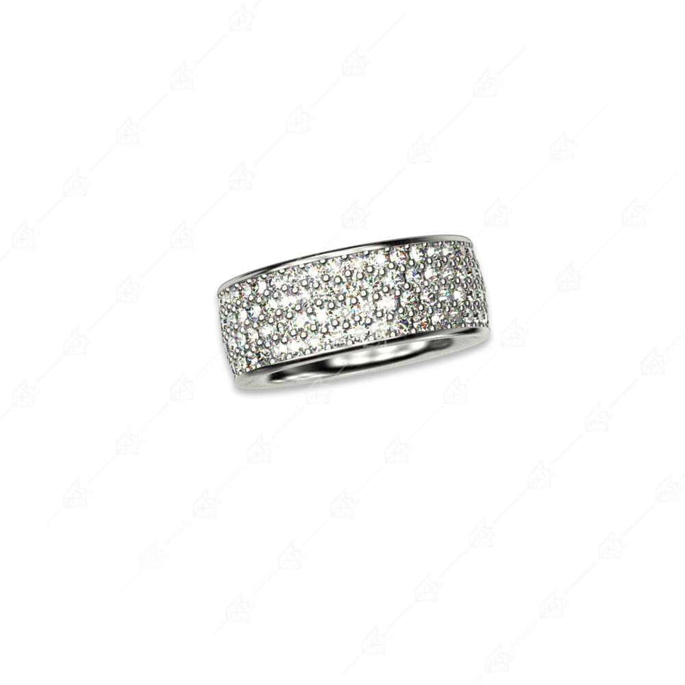 Wide silver wedding ring 925 with white crystals