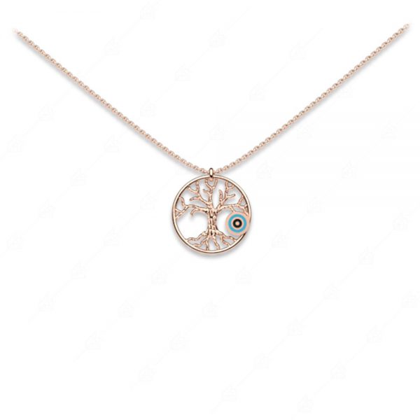 Round tree of life necklace with 925 silver gilded silver eye