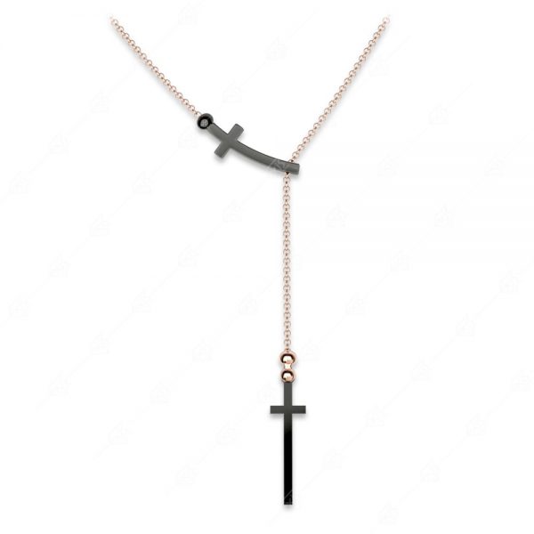 Special necklace with two silver crosses 925 rose gold plated