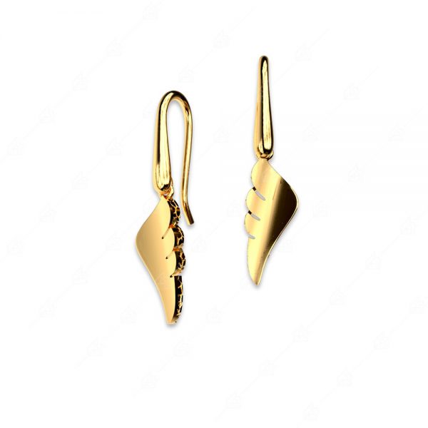 Feather earrings silver 925 yellow gold plated