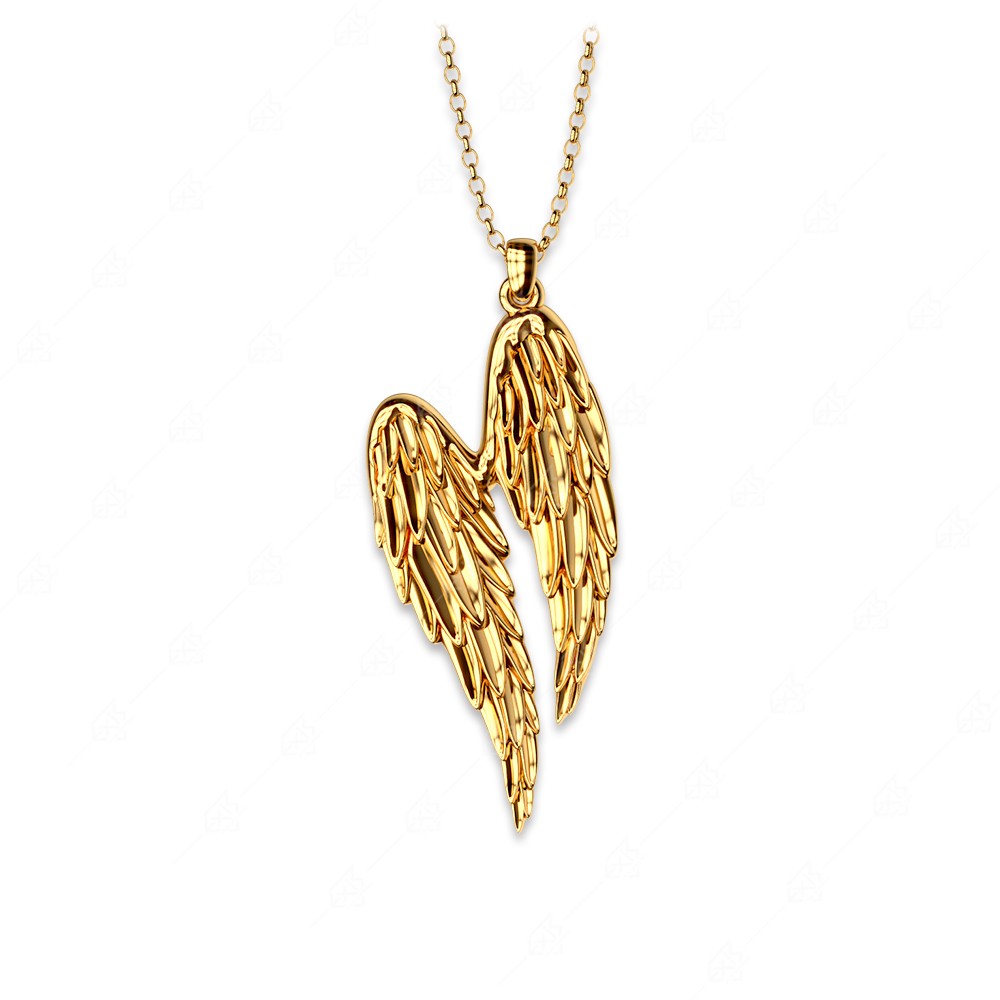 Necklace with feathers silver 925 yellow gold plated