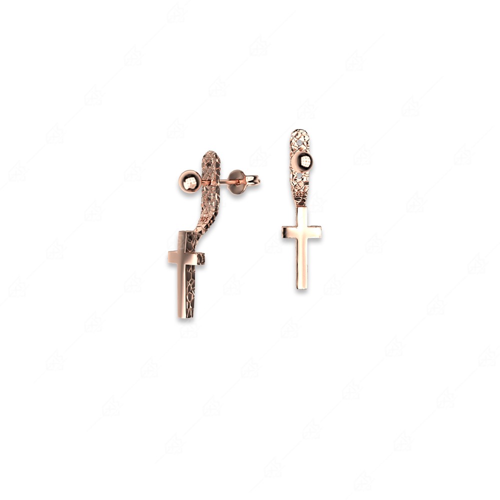 Modern earrings with silver cross 925 rose gold plated