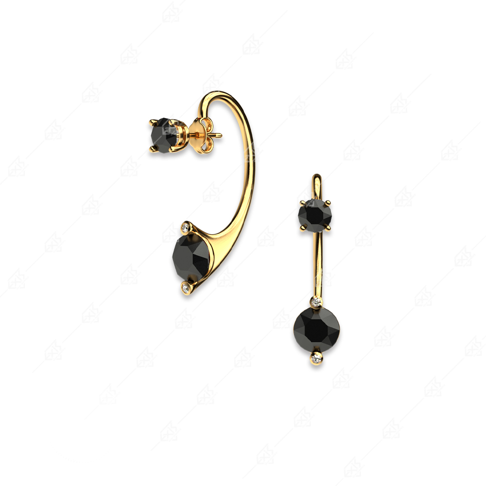 Μοντέρνα σκουλαρίκια ασήμι 925 με μαύρα στρογγυλά κρύσταλλα