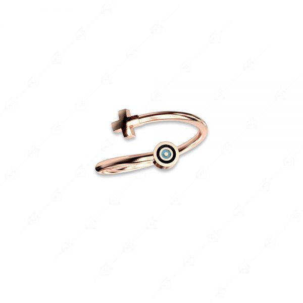Ring with eye target and cross silver 925 rose gold plated