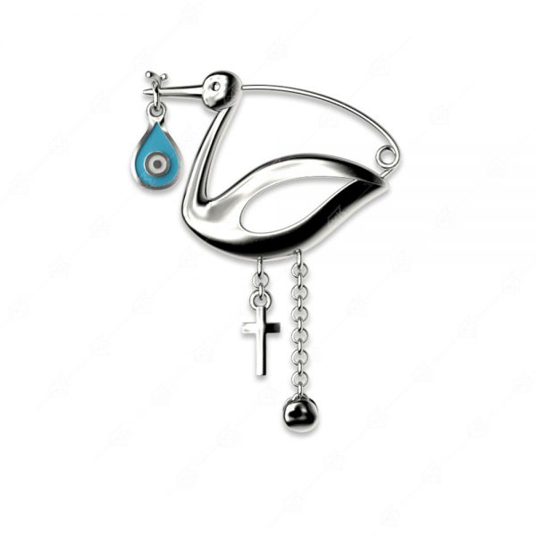Large stork 925 silver stork with turquoise eye and cross