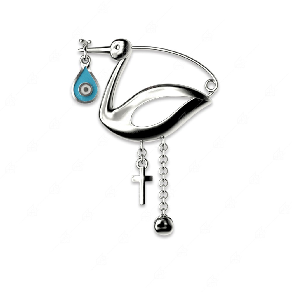 Large stork 925 silver stork with turquoise eye and cross