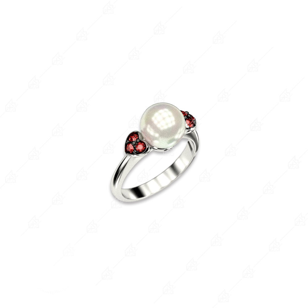925 silver pearl ring with hearts