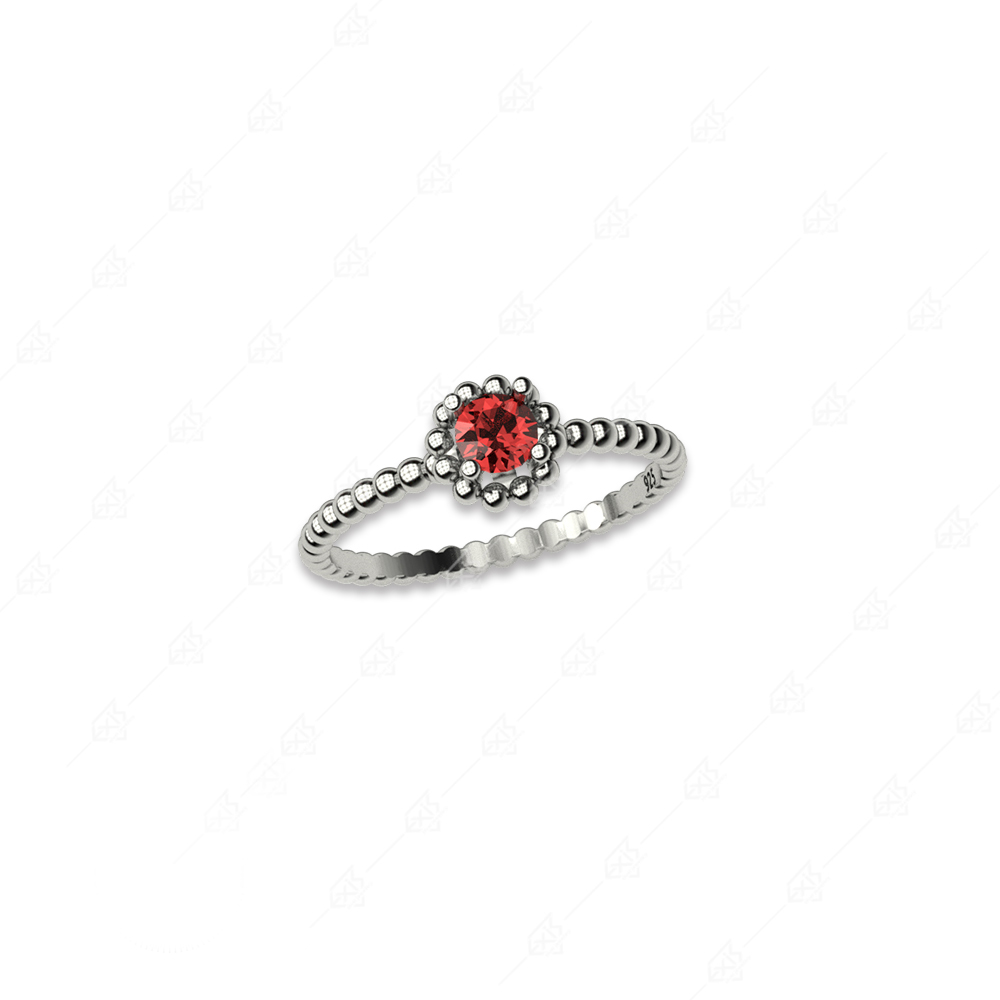 925 silver ring with round red crystal