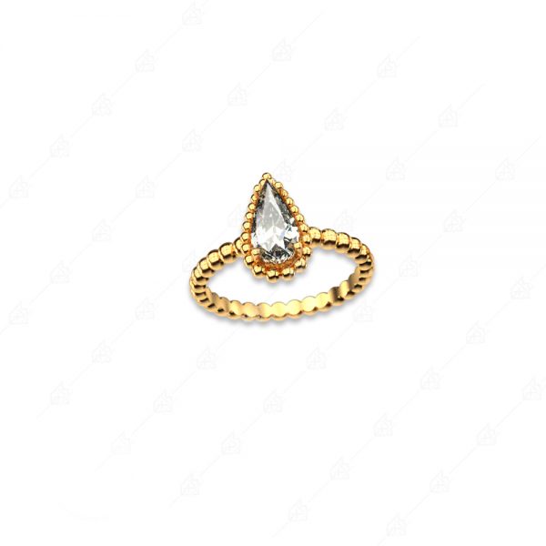 Διακριτικό δαχτυλίδι δάκρυ ασήμι 925 με λευκό κρύσταλλο