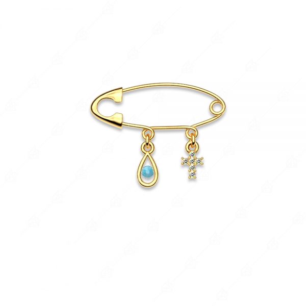 Nail with teardrop and 925 silver cross with yellow gold plating