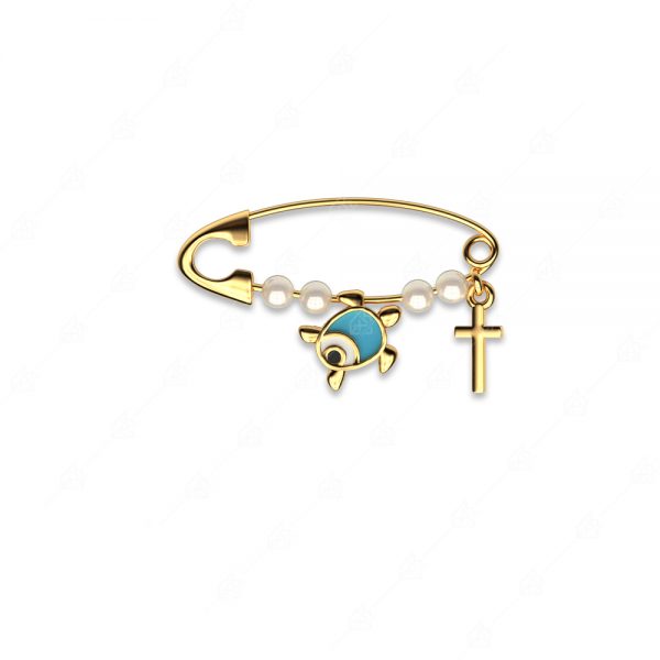 925 silver safety pin with turquoise turtle and cross