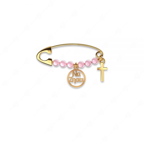 Pink safety pin with 925 silver cross