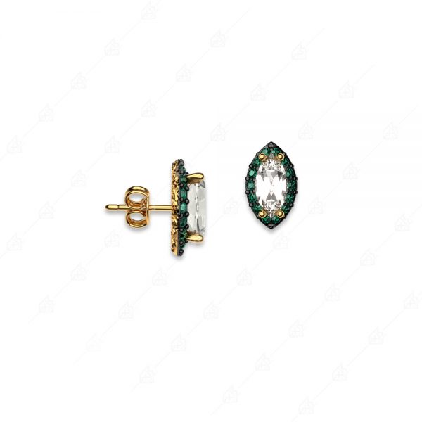 Rhinestone earrings naveta silver 925 yellow gold plated