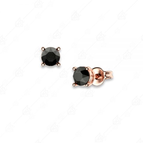 Single stone earrings black silver 925 rose gold plated