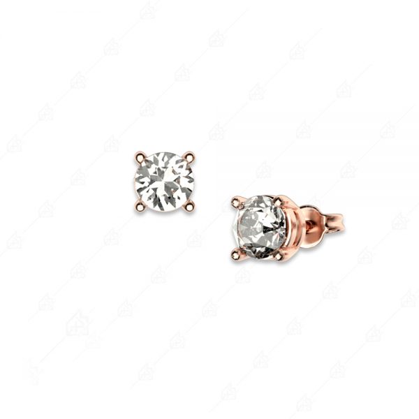 Single stone earrings white silver 925 rose gold plated