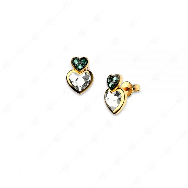 Earrings with two hearts silver 925 yellow gold plated