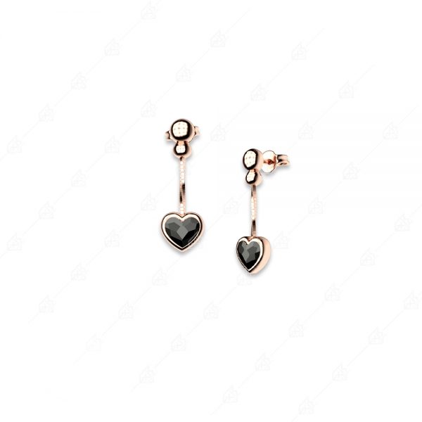 Earrings pendant hearts black silver 925 rose gold plated