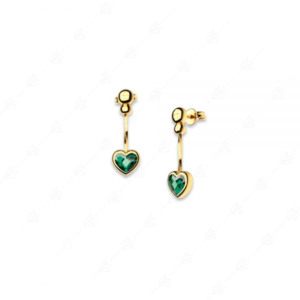 Earrings pendant hearts green silver 925 gold plated