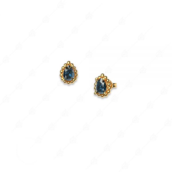 Tear Earrings Blue Silver 925 Yellow Gold Plated