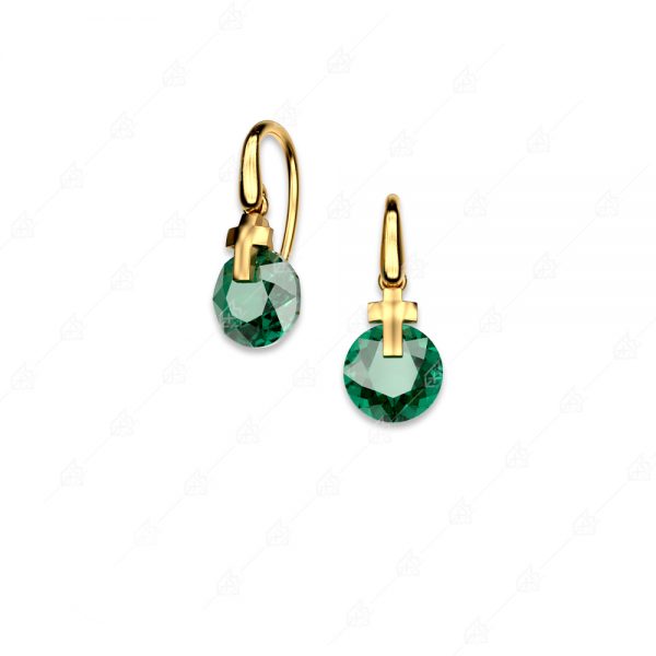 Σκουλαρίκια με πράσινο στρογγυλό κρύσταλλο και σταυρό ασήμι 925
