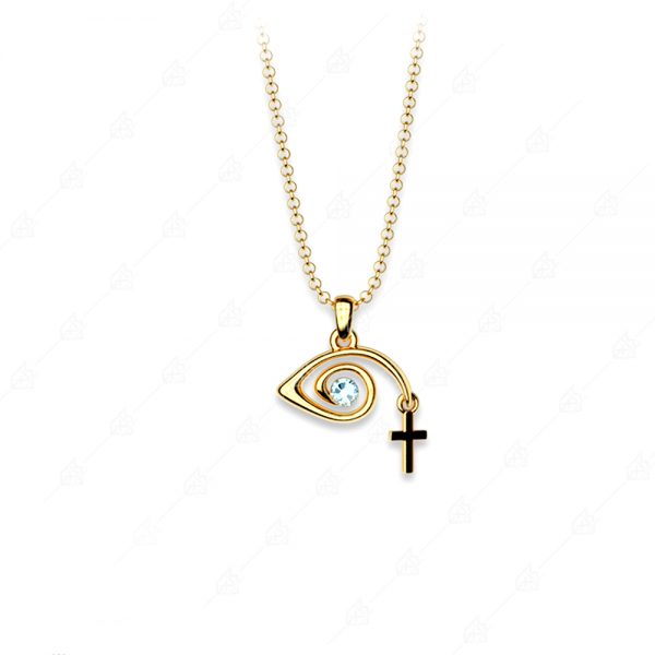 Eye necklace with silver cross 925 yellow gold plated