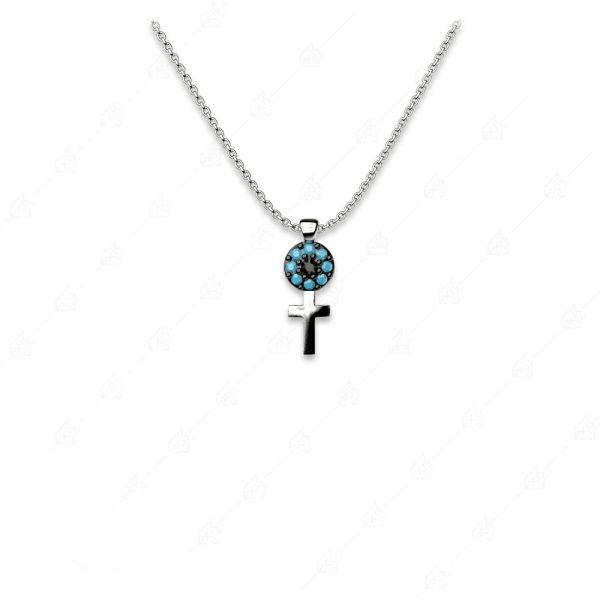 Necklace with eye target and cross 925 silver