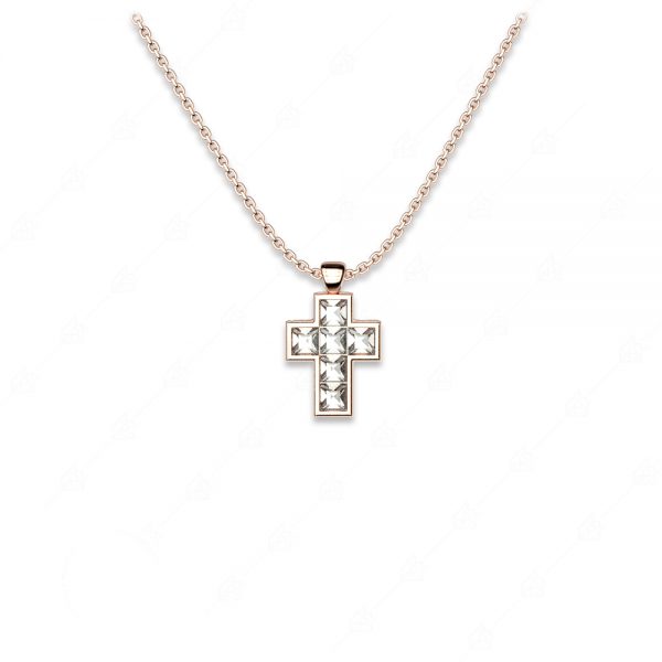 Κολιέ σταυρός με τετράγωνα κρύσταλλα ασήμι 925 ροζ επιχρυσωμένο