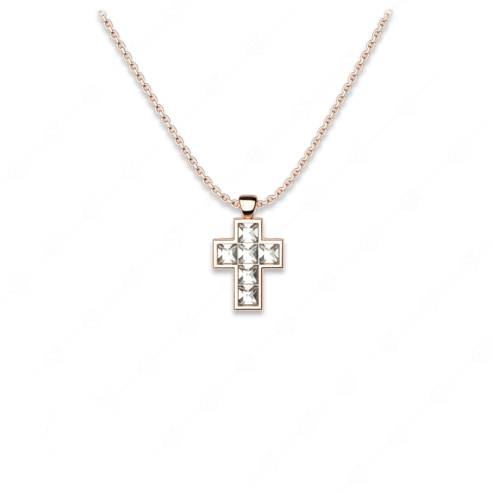 Cross necklace with square crystals silver 925 rose gold plated