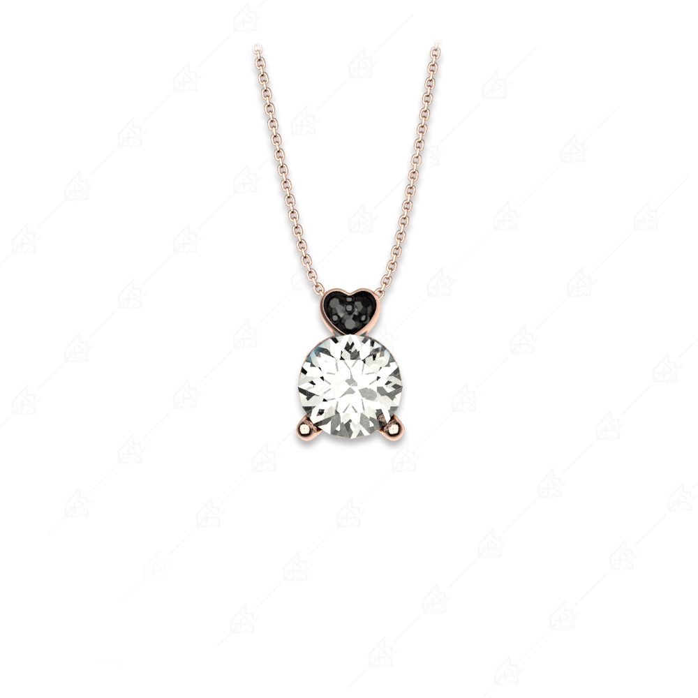 Necklace white single stone 925 silver with black heart