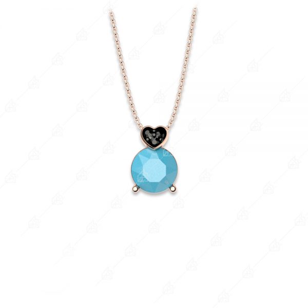 Turquoise necklace single stone 925 silver with black heart