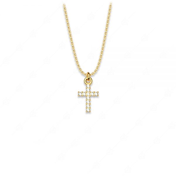 Necklace discreet white cross silver 925 yellow gold plated