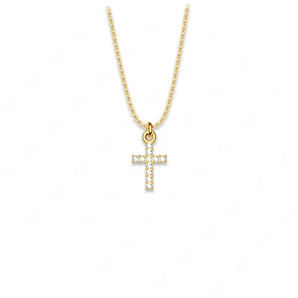 Necklace discreet white cross silver 925 yellow gold plated