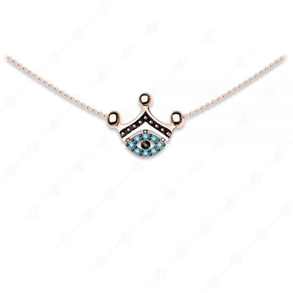 Eye necklace with 925 silver gold plated crown