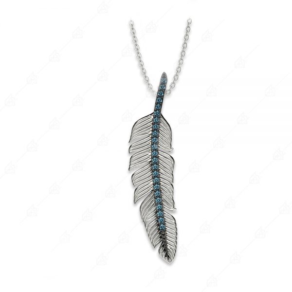 Feather necklace with blue 925 silver crystals