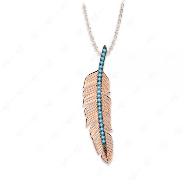 Feather necklace with turquoise silver crystals 925