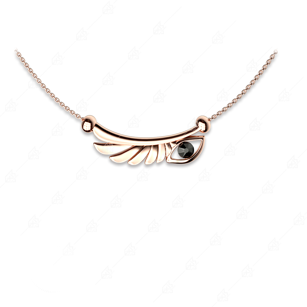 Eye necklace with silver feather 925 rose gold plated