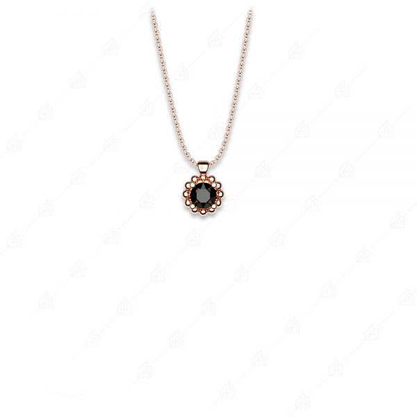 Necklace round black single stone silver 925 rose gold plated