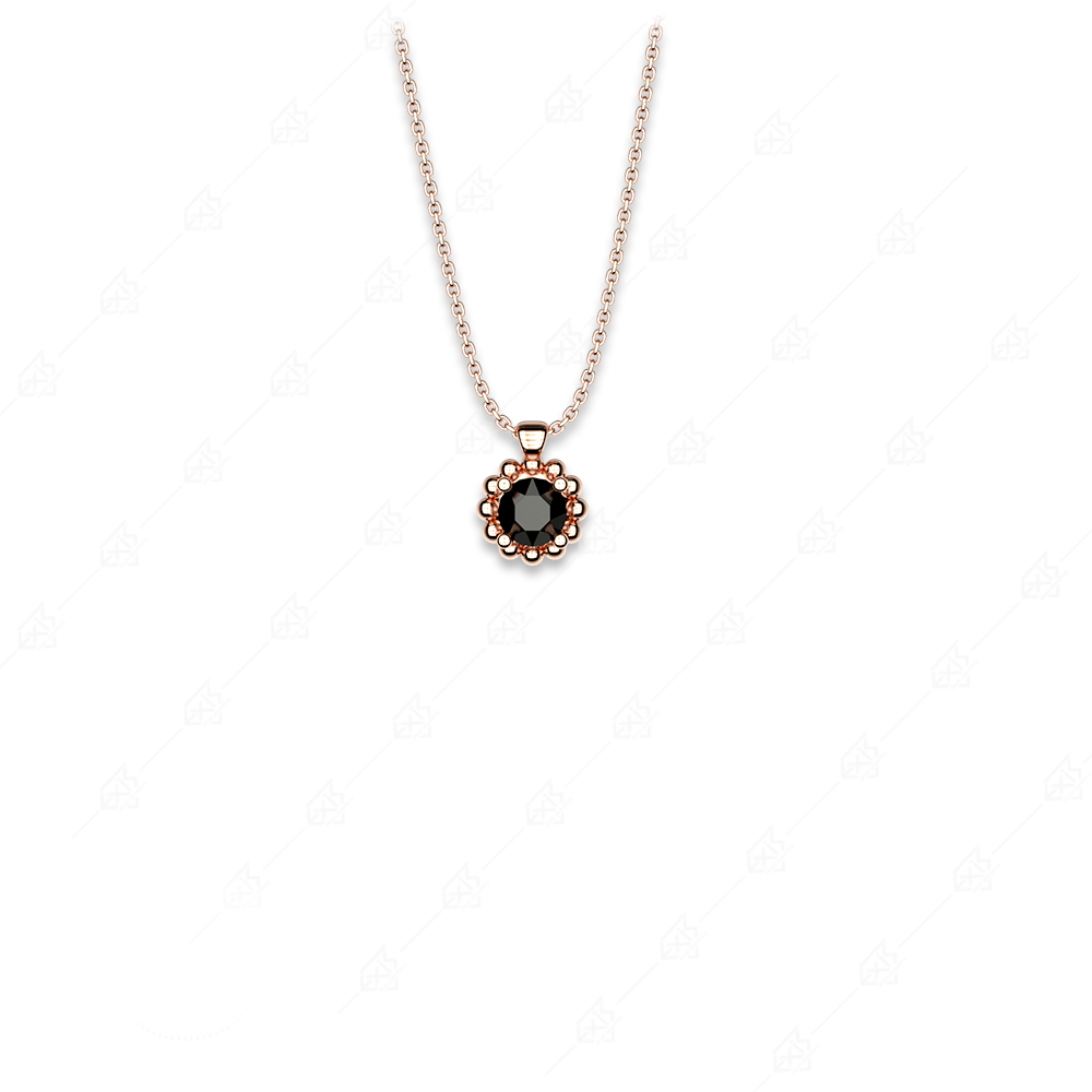 Necklace round black single stone silver 925 rose gold plated