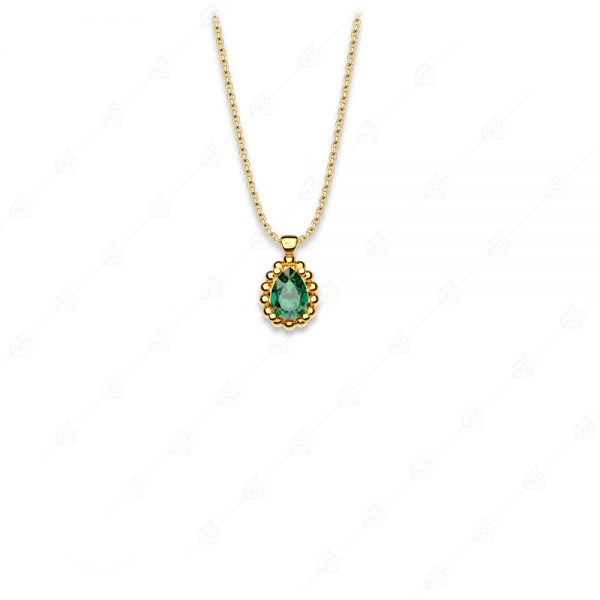 Tear necklace green monolith silver 925 yellow gold plated
